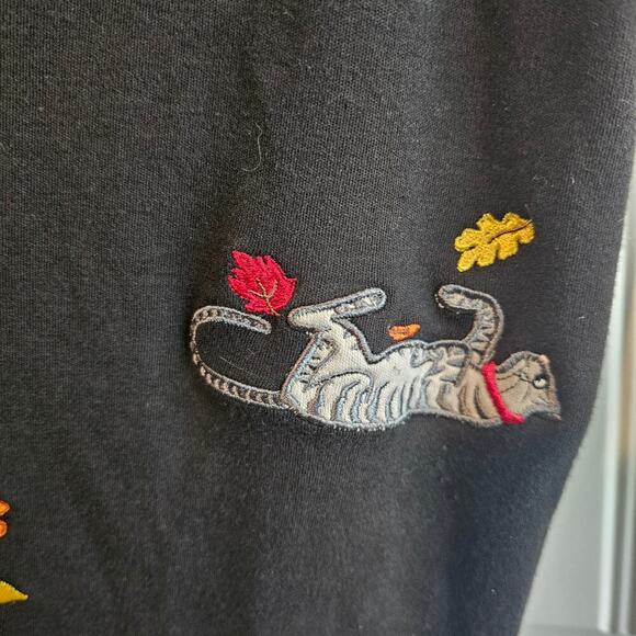 Vintage Bechamel Cat Dog Top Women Large Black Embroidered Sleeveless Pets Retro - Picture 5 of 10